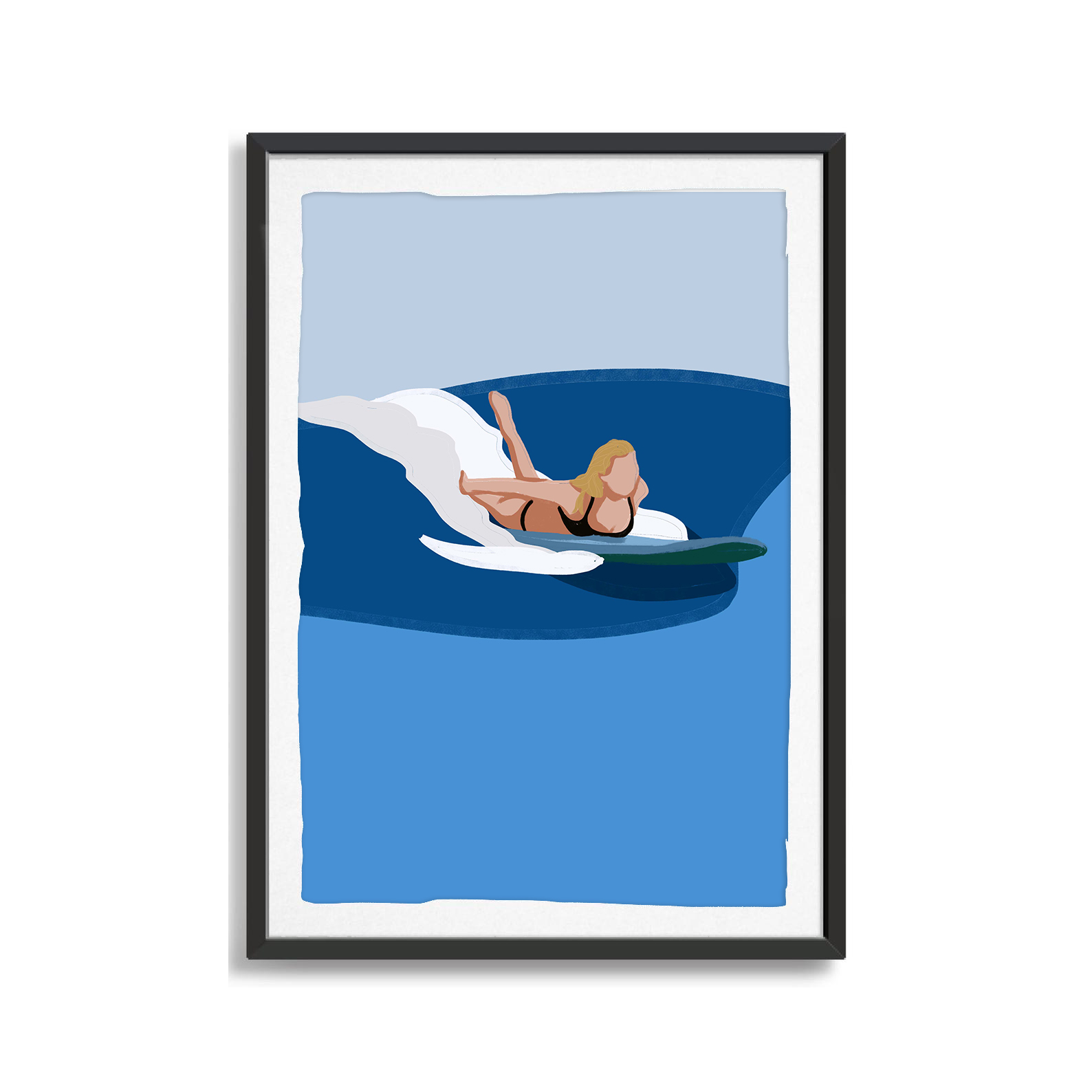Blonde Surfer Girl Laying On Surf Board surfing digital art print