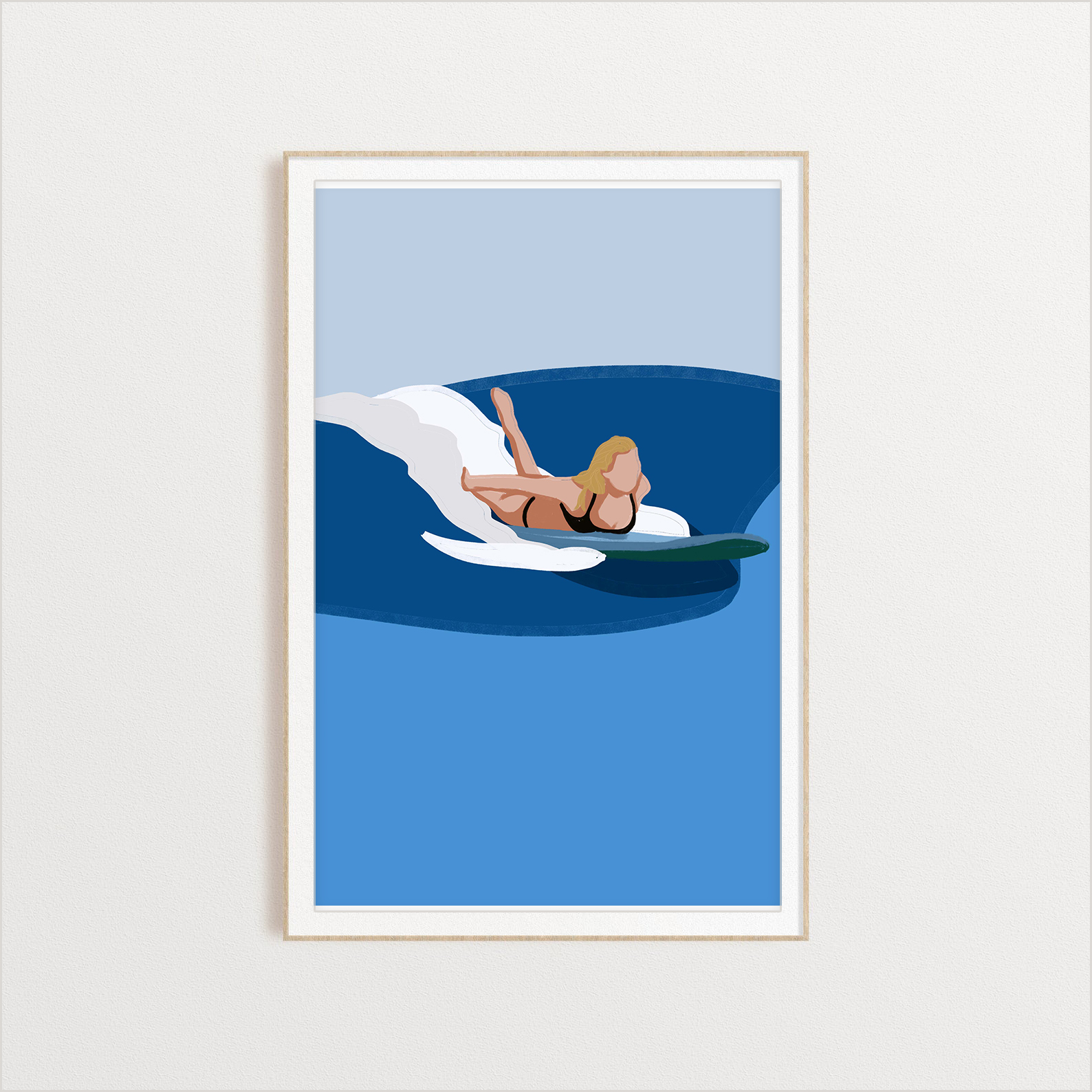 Blonde Surfer Girl Laying On Surf Board surfing digital art print