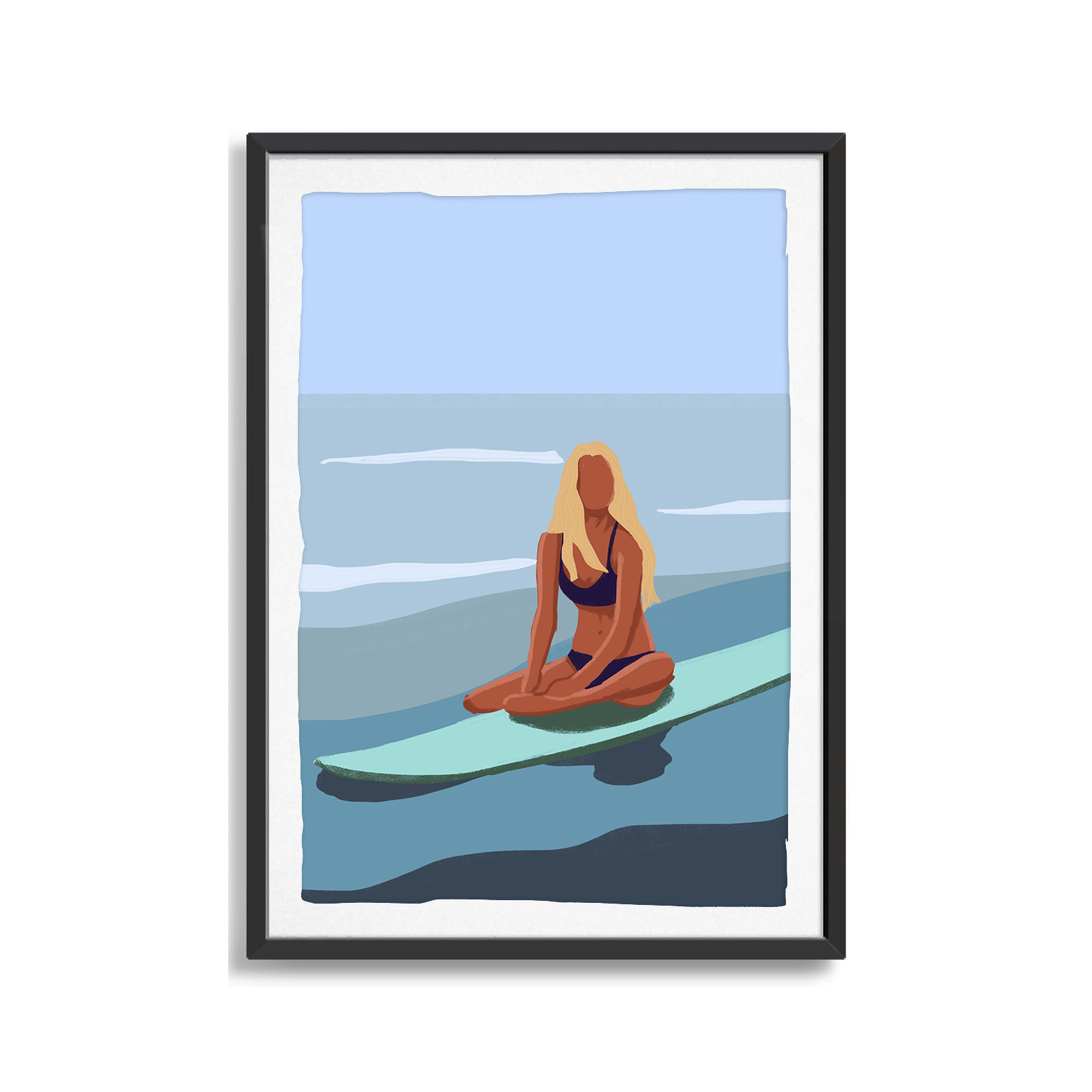 Blonde Surfer Girl On Her Surf Board surfing digital art print