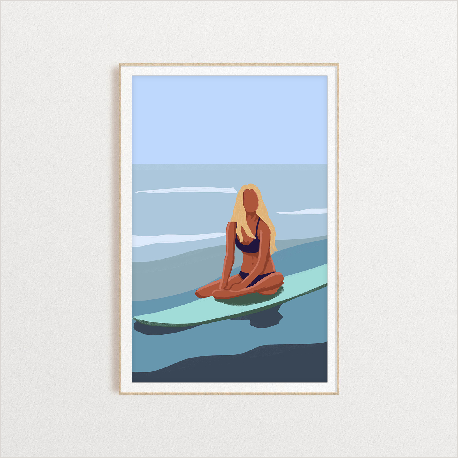Blonde Surfer Girl On Her Surf Board surfing digital art print