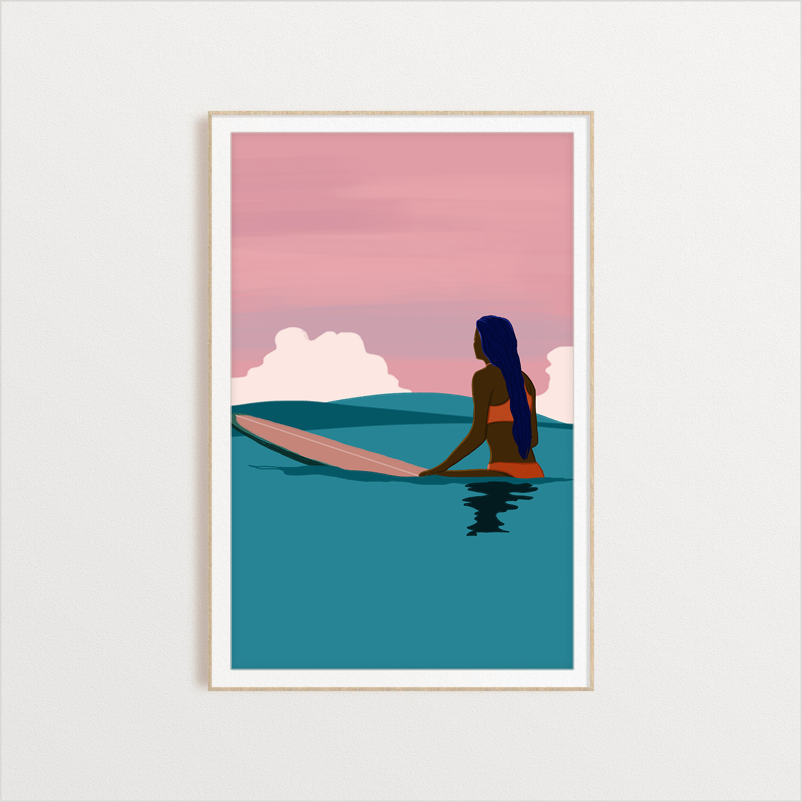 Orange Sunset Surfer Girl surfing digital art print