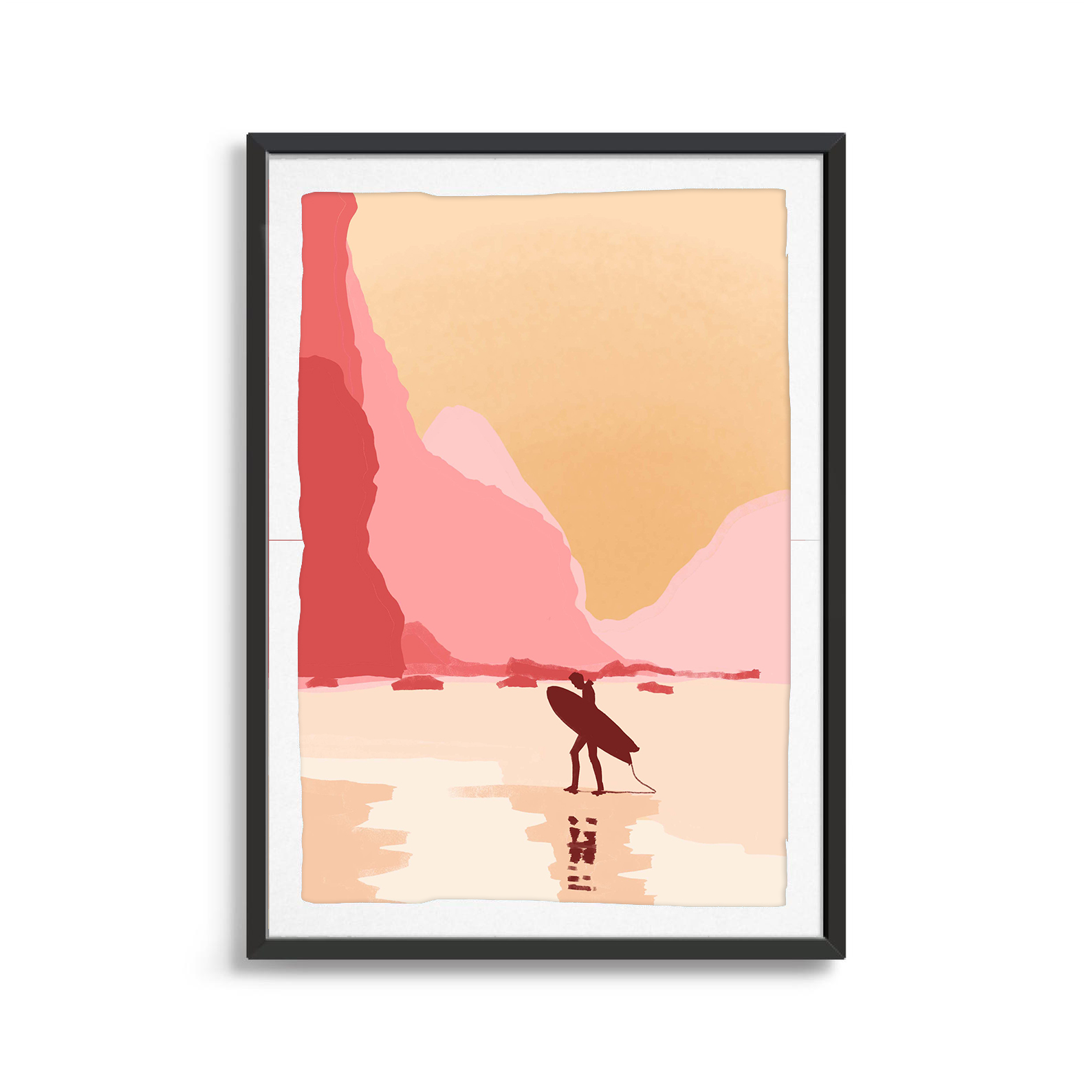 Pink Orange Sunset surfing digital art print