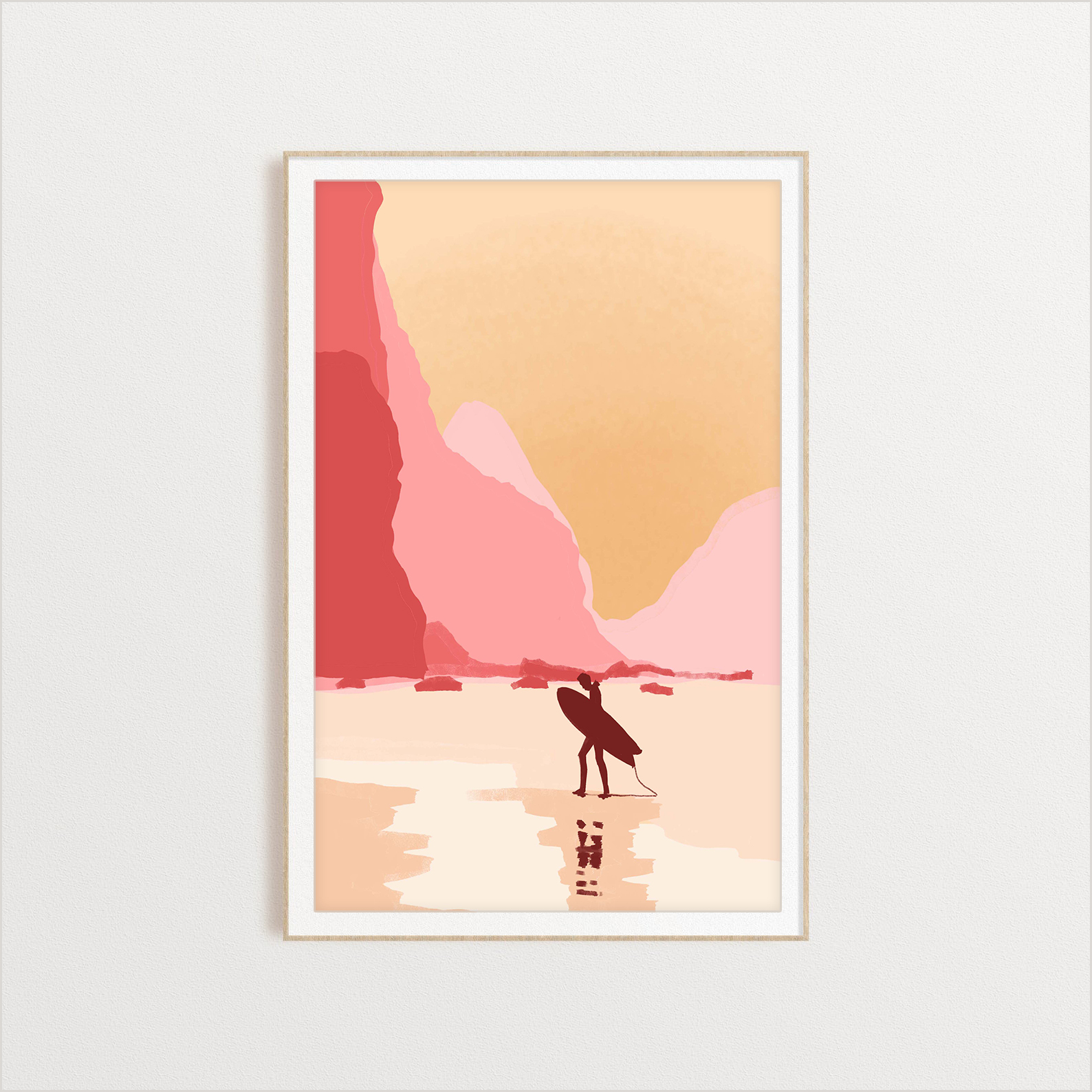 Pink Orange Sunset surfing digital art print