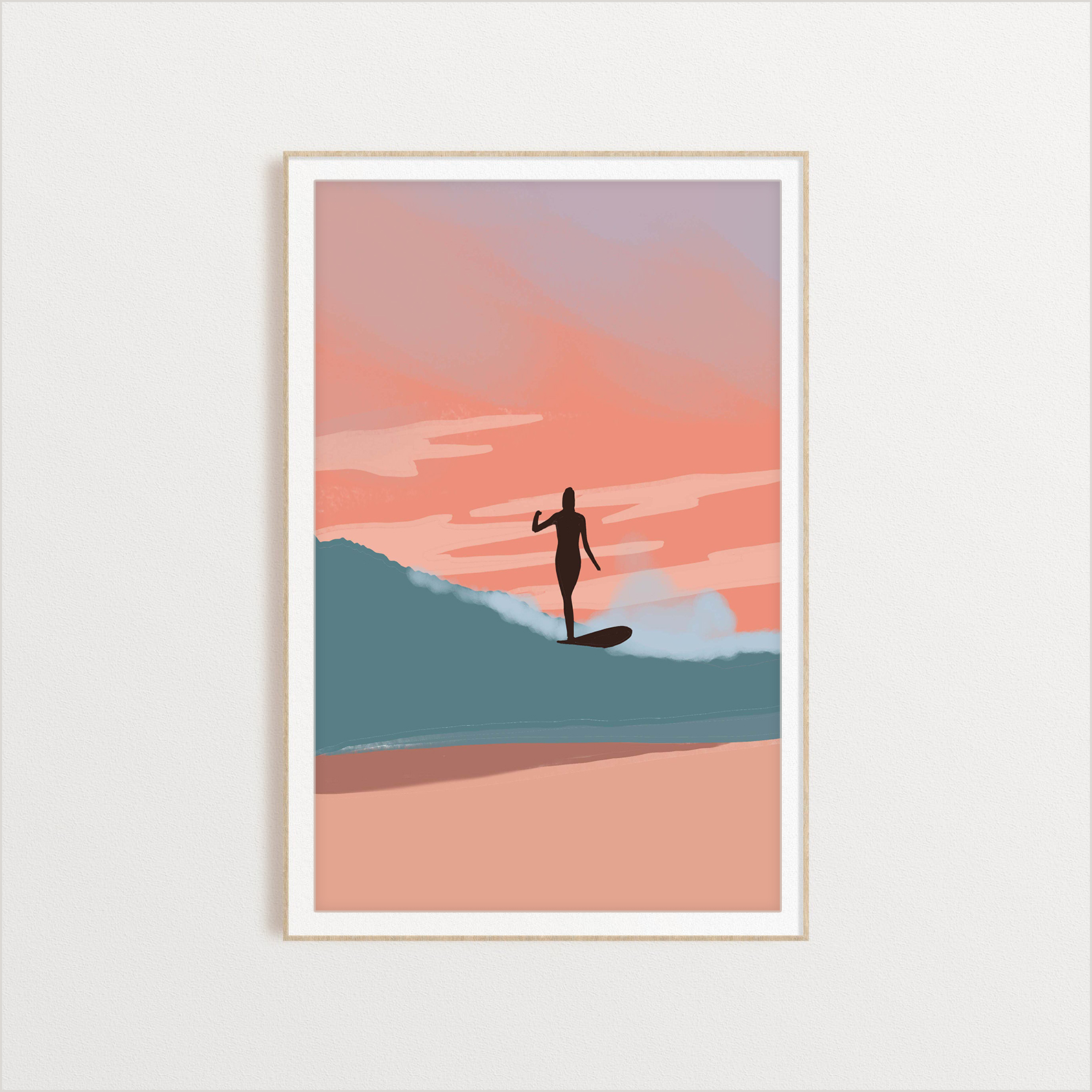 Sunset Surf surfing digital art print