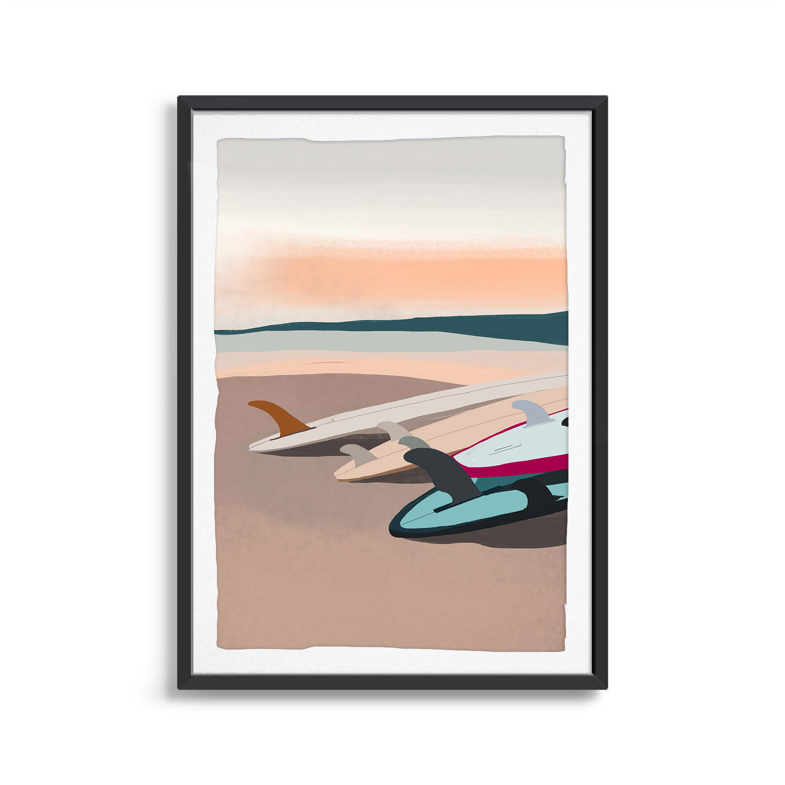 Surf Boards Under The Sunset surfing digital art print