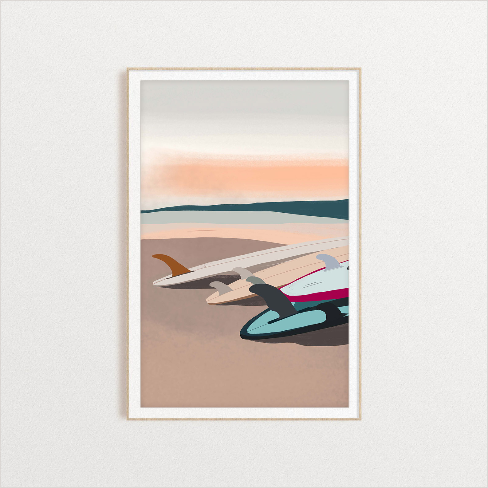Surf Boards Under The Sunset surfing digital art print