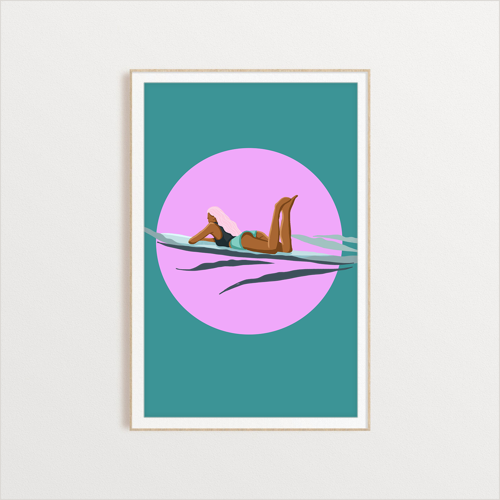 Surfer Girl Relaxing On Her Board surfing digital art print
