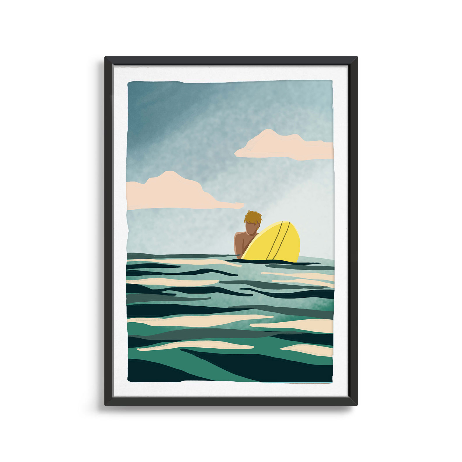 Surfer Guy on His Yellow Board surfing digital art print