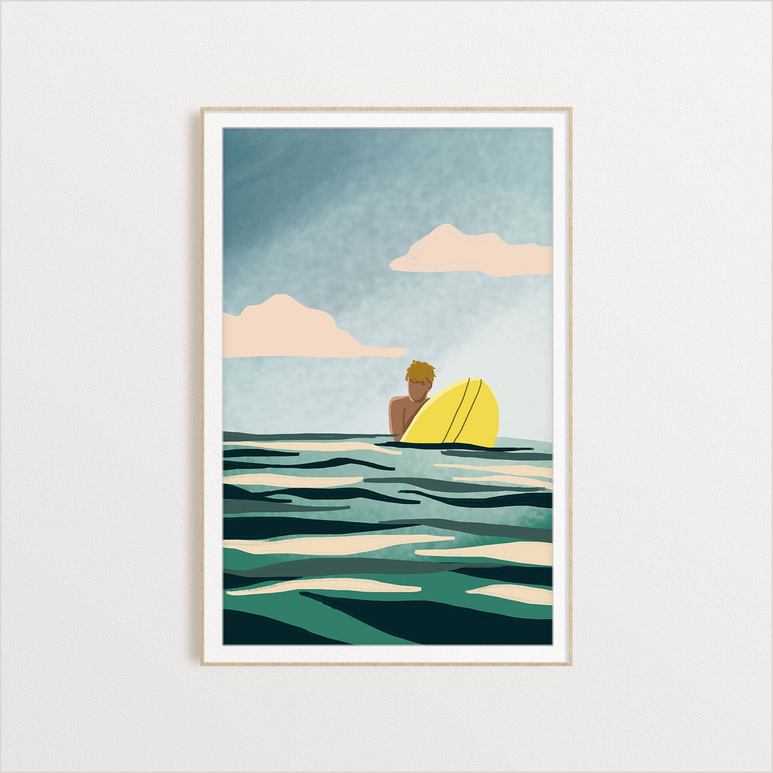 Surfer Guy on His Yellow Board surfing digital art print