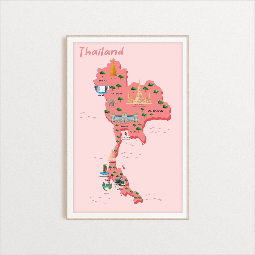 Thailand Illustrated Map - ArtsyPrintsSociety